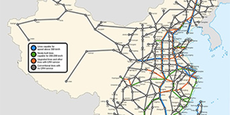 The Chinese railroad network: well developed in the East, still thin in the West. Picture: Wikipedia